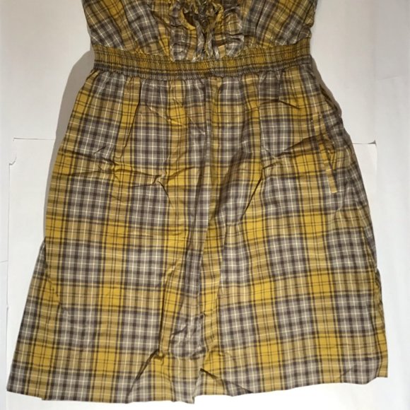 Anthropologie Maeve Mustard Plaid Strapless Dress Size Medium - Picture 5 of 6